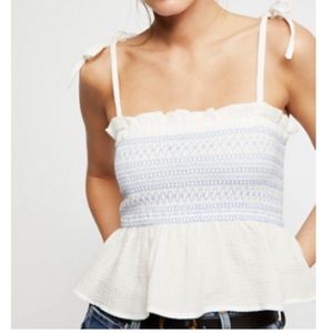 FREE PEOPLE “Smock it To Me” Embroider Peplum Top